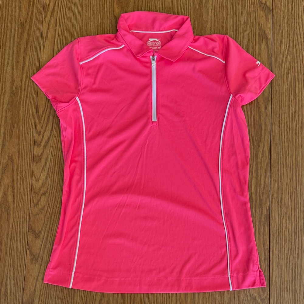 3 Slazenger Women's Short Sleeve 1/4 Zip Up Polo Shirts Orange, Pink, & Lilac - Picture 3 of 7